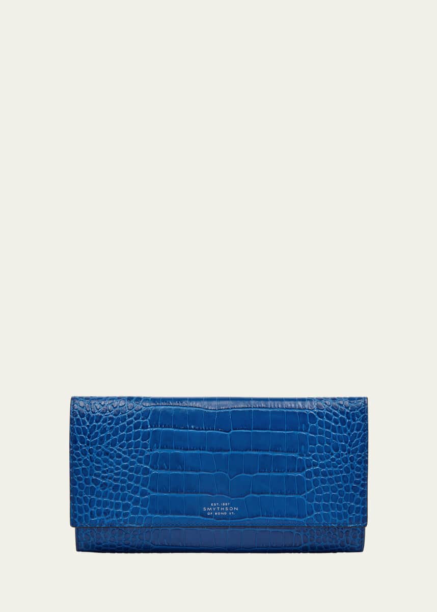 Smythson Marshall Travel Wallet in Mara Croc-Embossed Leather