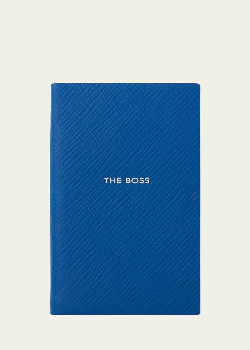 Smythson "Shhh" Wafer Panama Leather Pocket Notebook, Cerulean