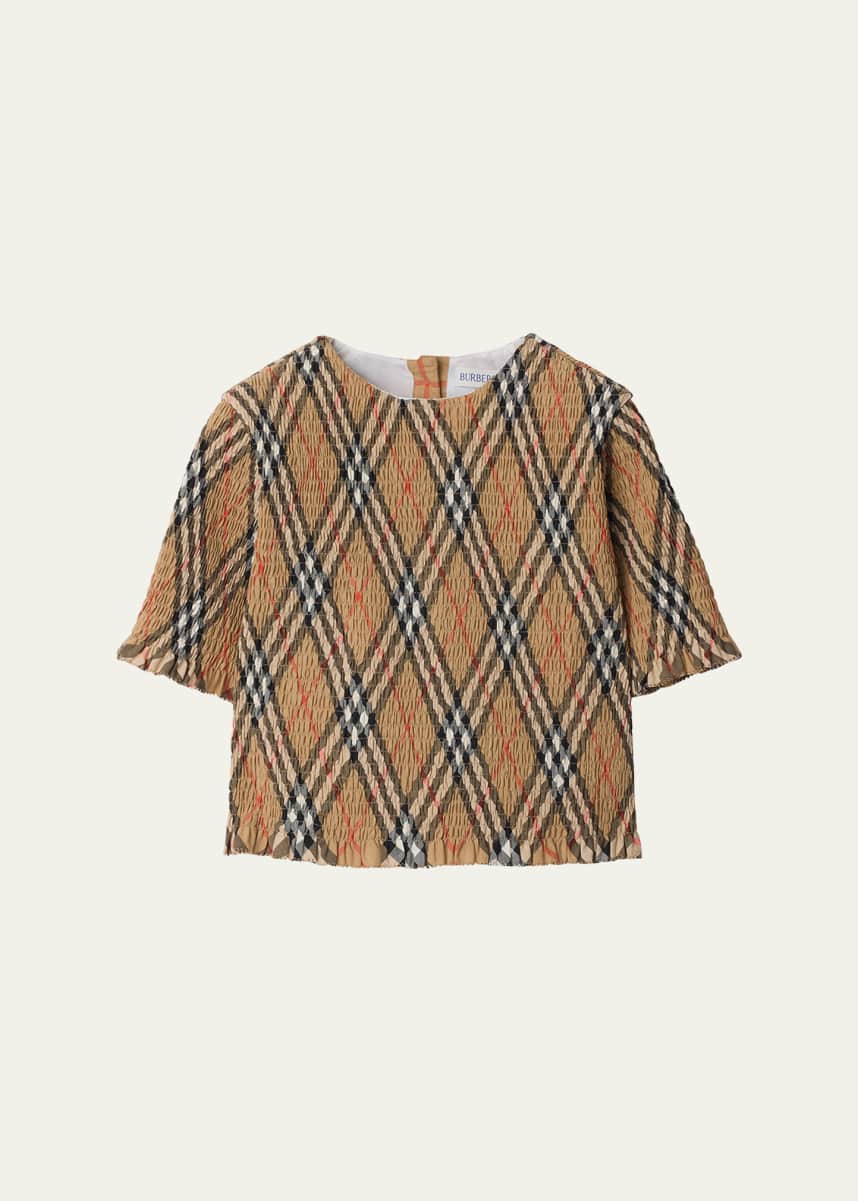 Burberry Girl's Madeline Smocked Check Shirt, Size 6M-2