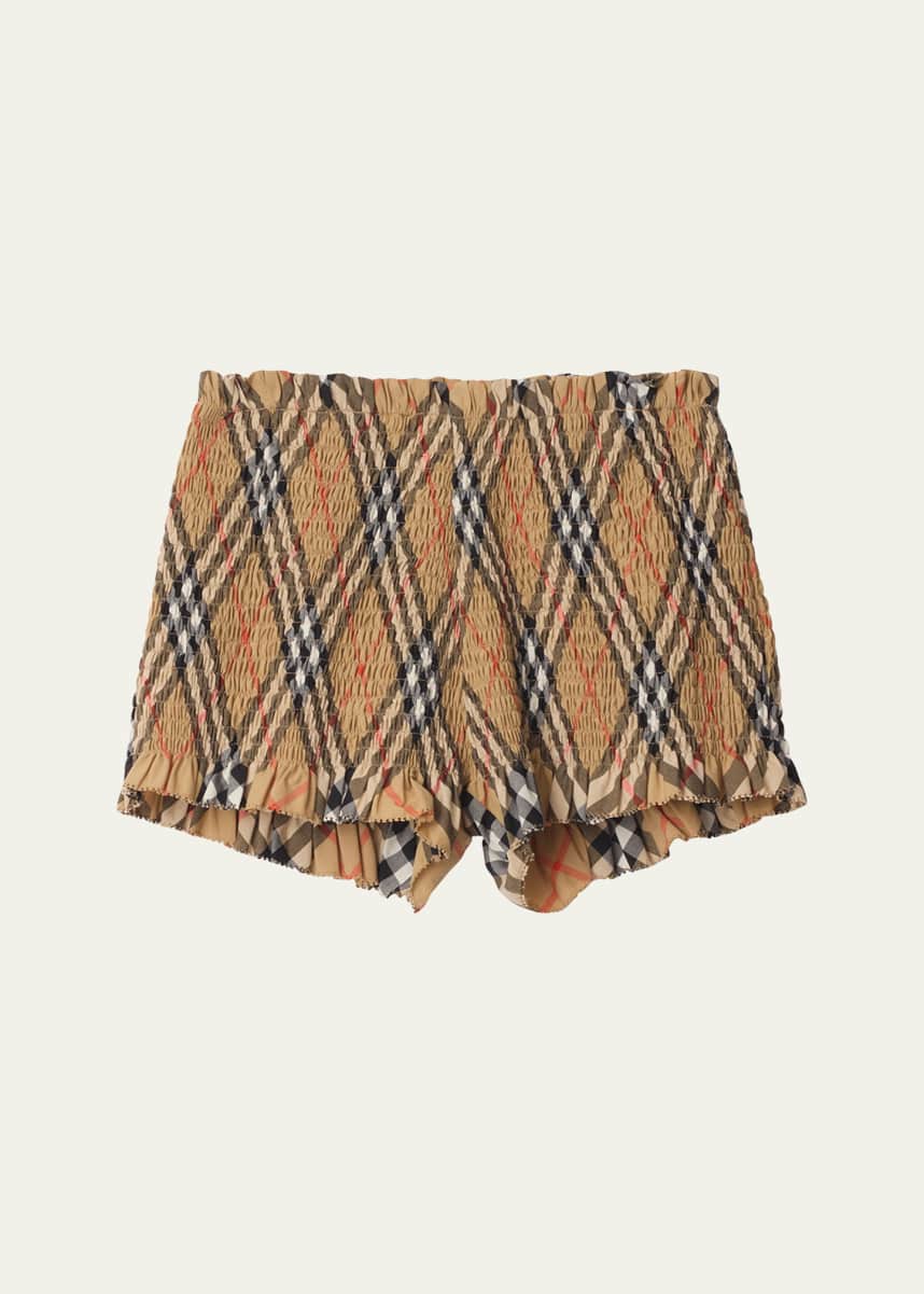 Burberry Girl's Remy Smocked Check Shorts, Size 3-14