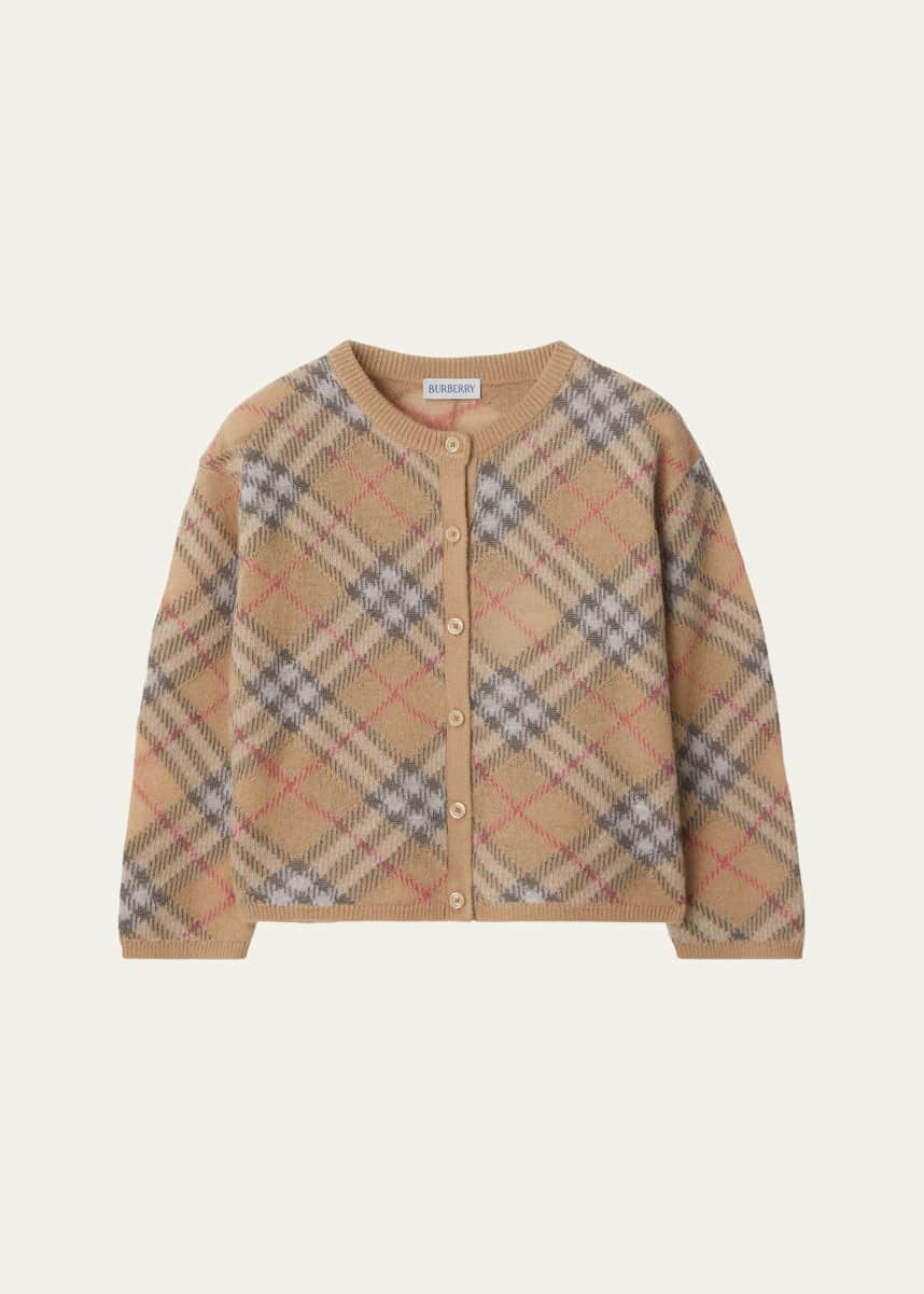 Burberry Girl's Bethane Speckled Check Cardigan, Size 3-14