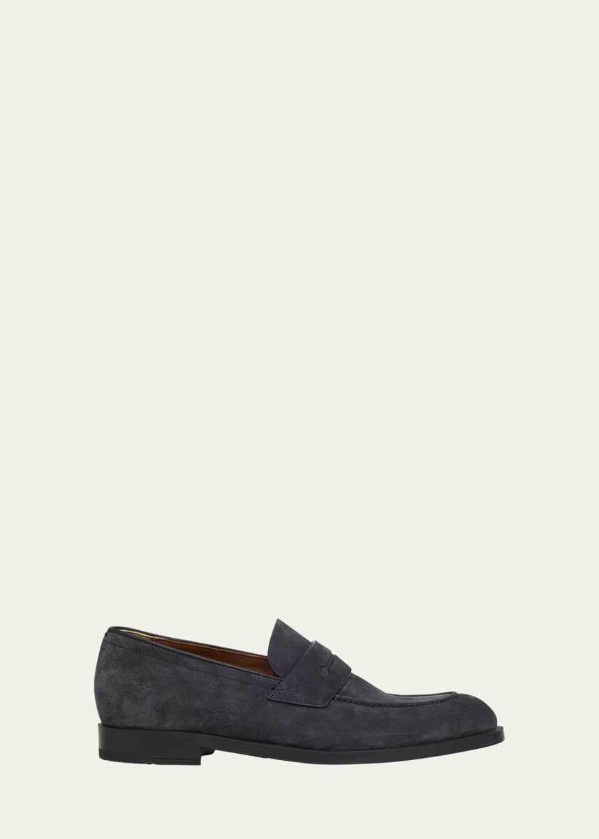 ZEGNA Men's Suede Rubber-Sole Penny Loafers