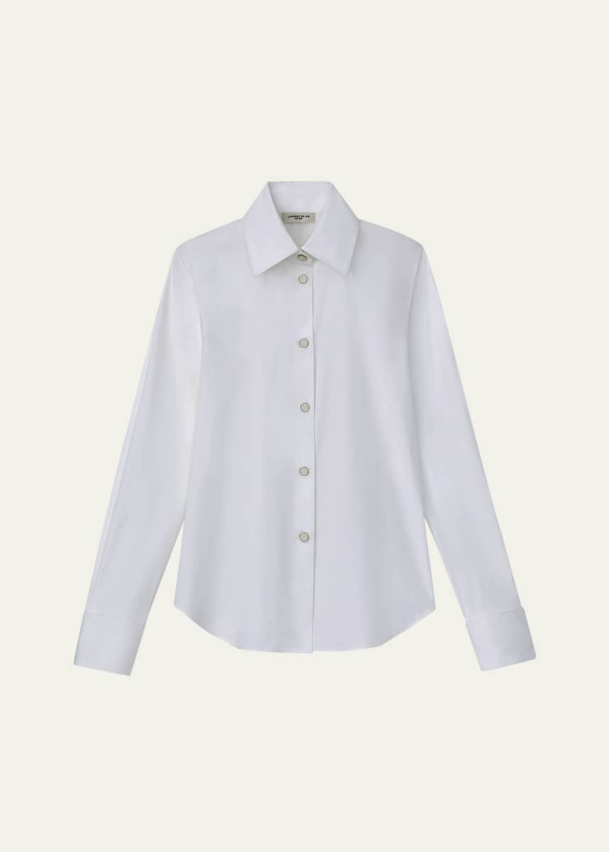 Lafayette 148 New York Snap-Front Stretch Cotton Blouse