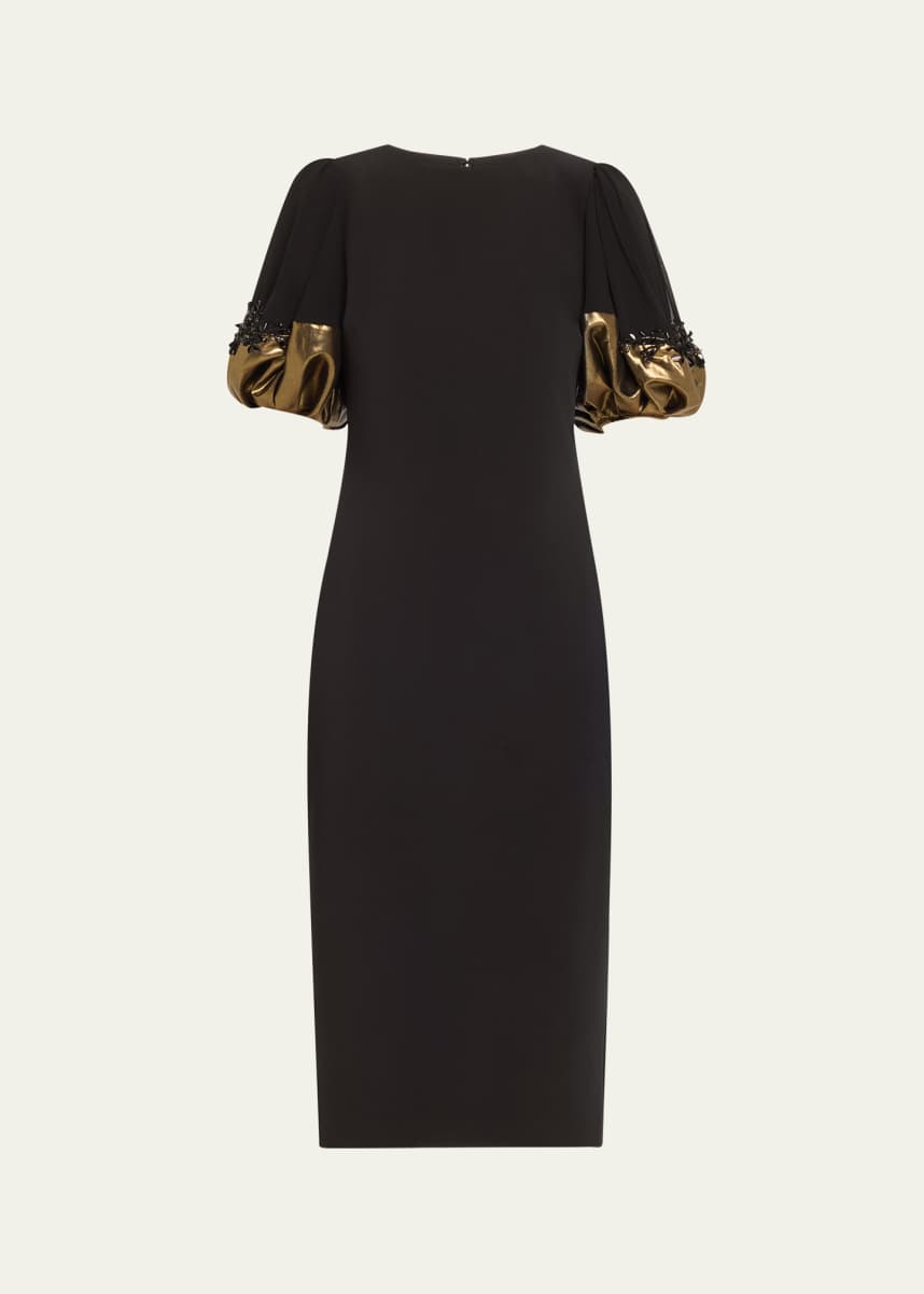 Badgley Mischka Collection Beaded Metallic-Cuff Midi Sheath Dress