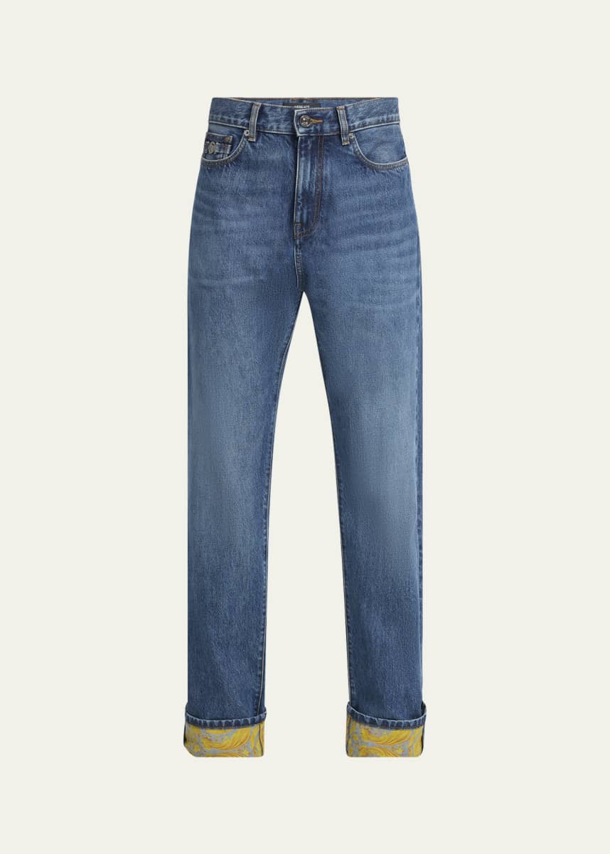 Versace Men's Stonewashed Barocco-Cuff Jeans