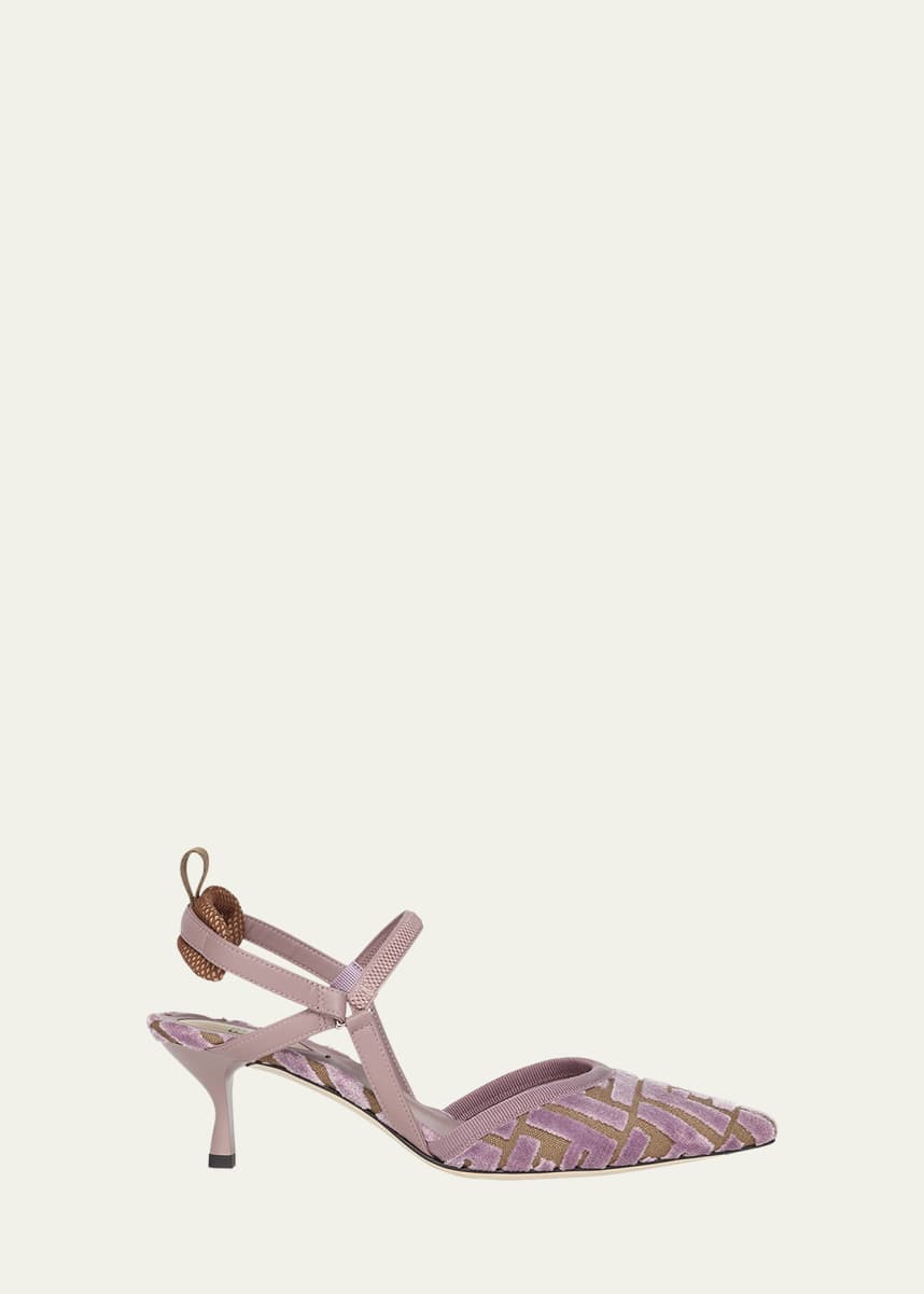 Fendi Colibri FF Tapestry Slingback Kitten-Heel Pumps