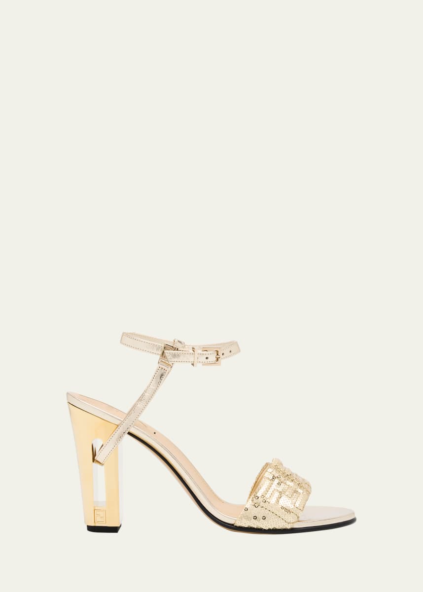 Fendi Metallic Sequin Block-Heel Sandals