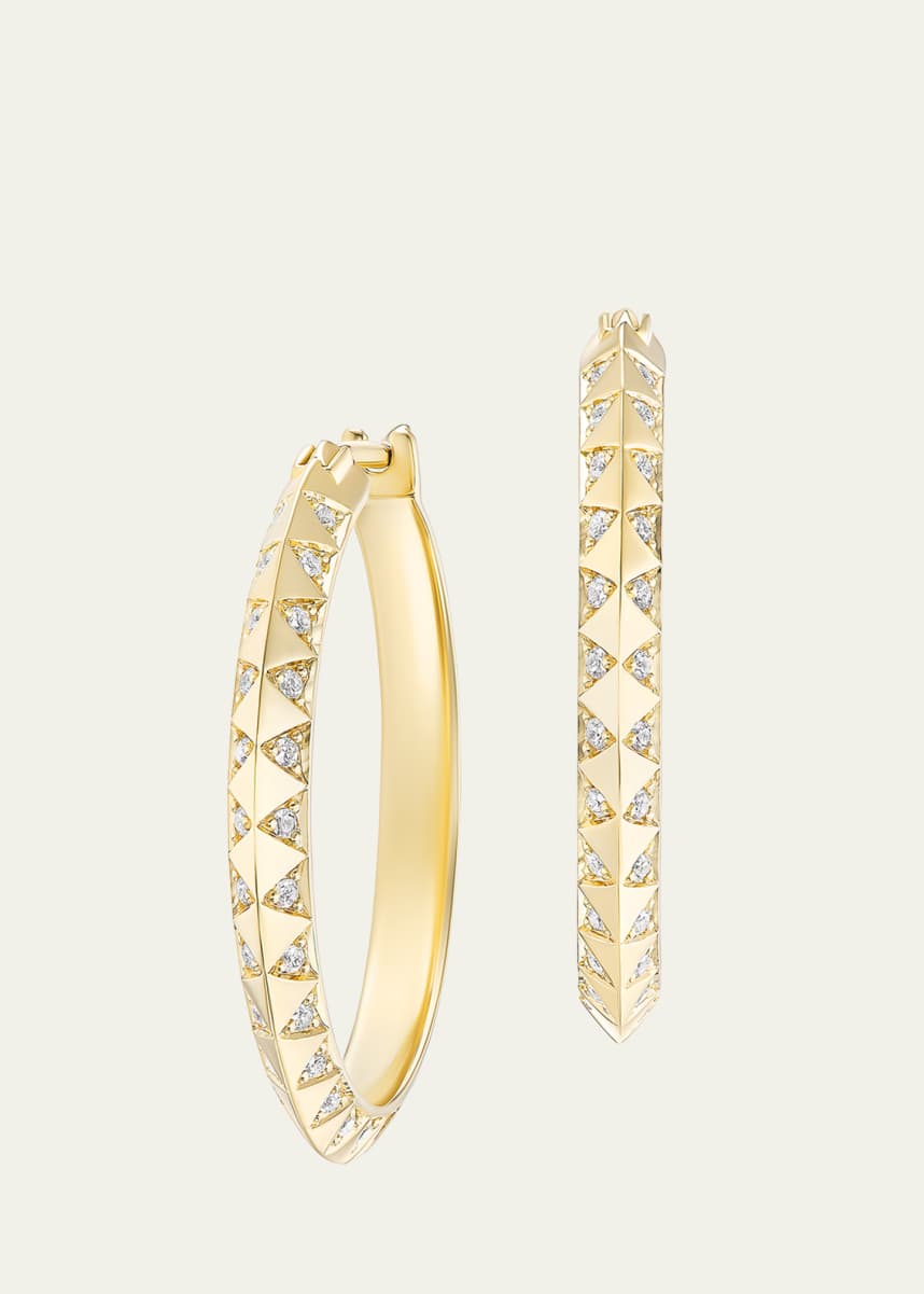 Harwell Godfrey 18K Yellow Gold Skinny Talisman Hoop Earrings with Diamonds