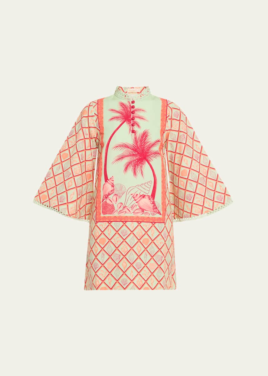 Verandah Palm Panel Mini Kaftan Dress