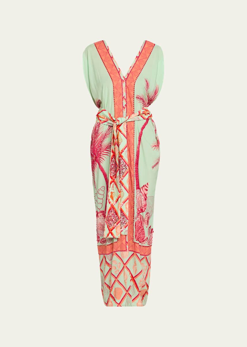 Verandah Hand-Beaded Ocean Kaftan Dress