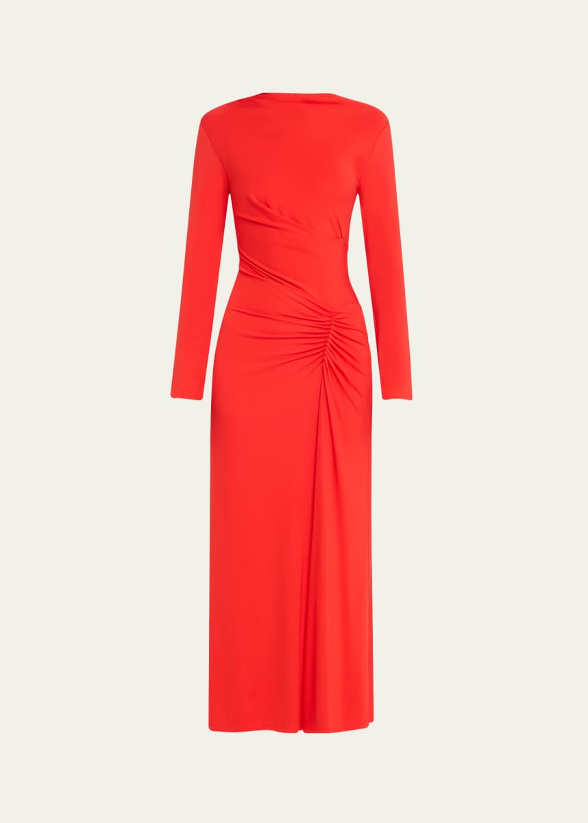 SIMKHAI Ferrera Ruched Long-Sleeve Midi Dress