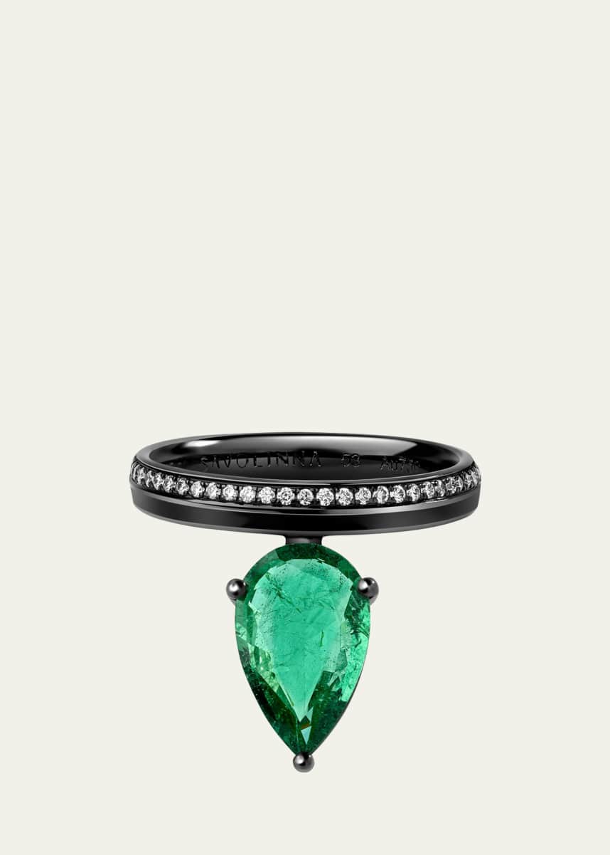 Savolinna Linette 18K Black Gold Large Pear-Cut Emerald Ring