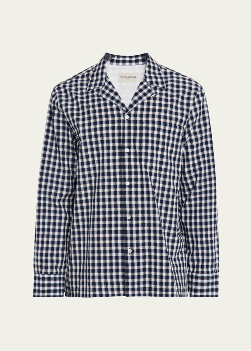 Officine Generale Men's Gingham Seersucker Button-Down Shirt