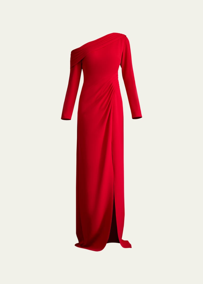 Tadashi Shoji Draped One-Shoulder Crepe Column Gown
