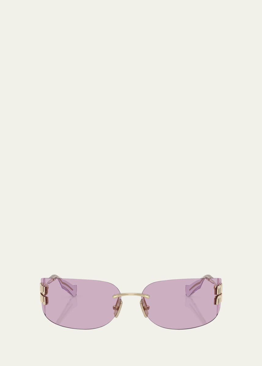 Miu Miu Rimless Logo Metal Rectangle Sunglasses