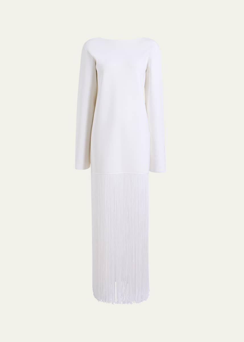 Khaite Paley Long-Sleeve Fringe Backless Maxi Dress