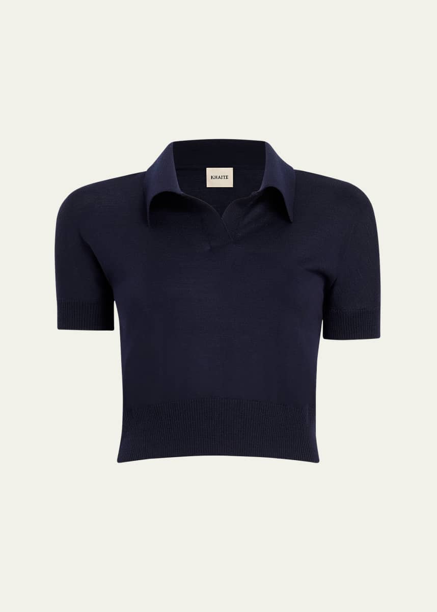 Khaite Morgane Short-Sleeve Crop Polo Top