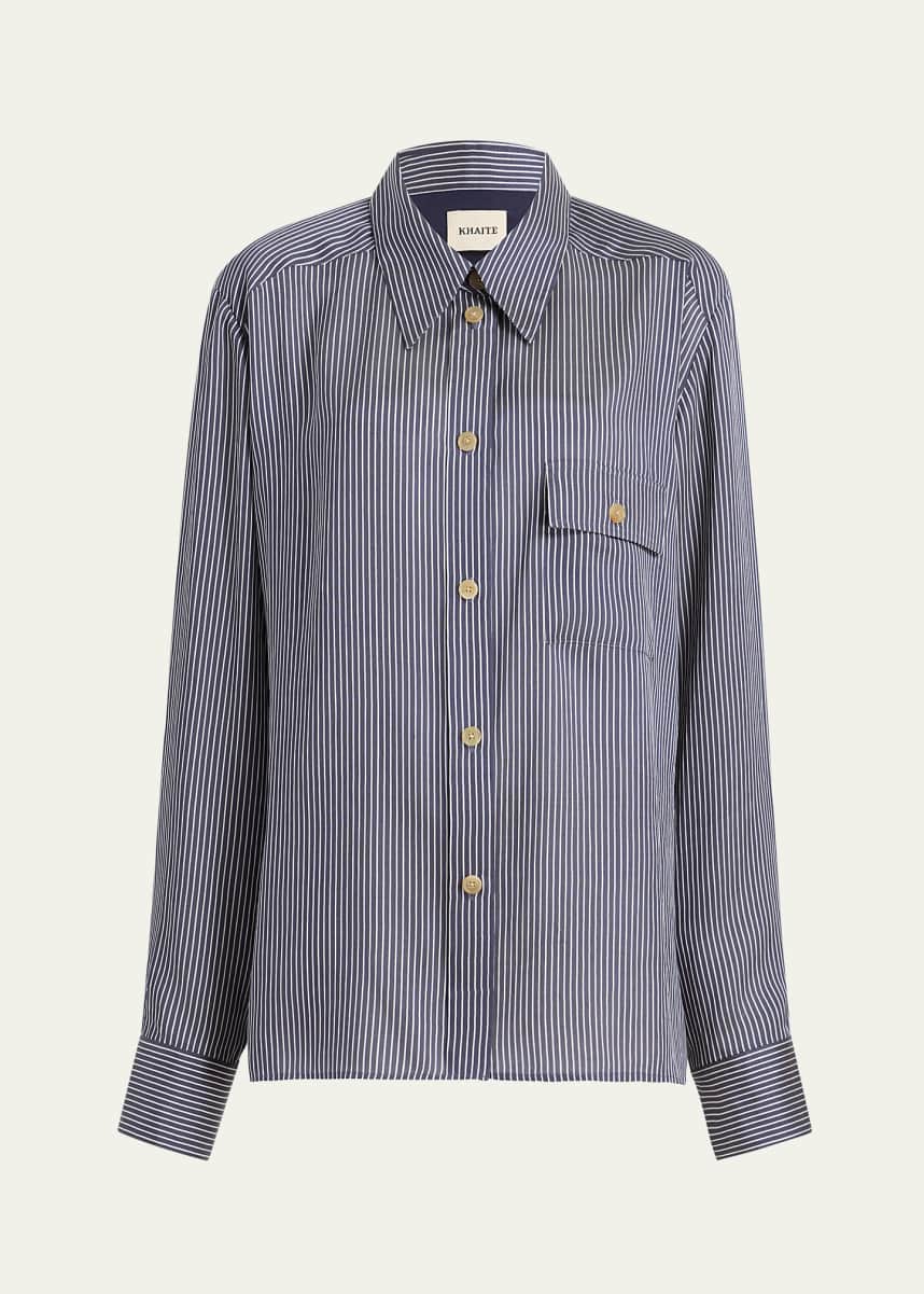 Khaite Yatty Stripe Button Down Blouse