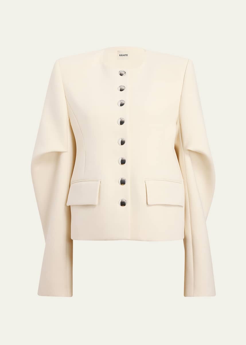 Khaite Darlman Sleeve-Pleat Single-Breasted Collarless Jacket
