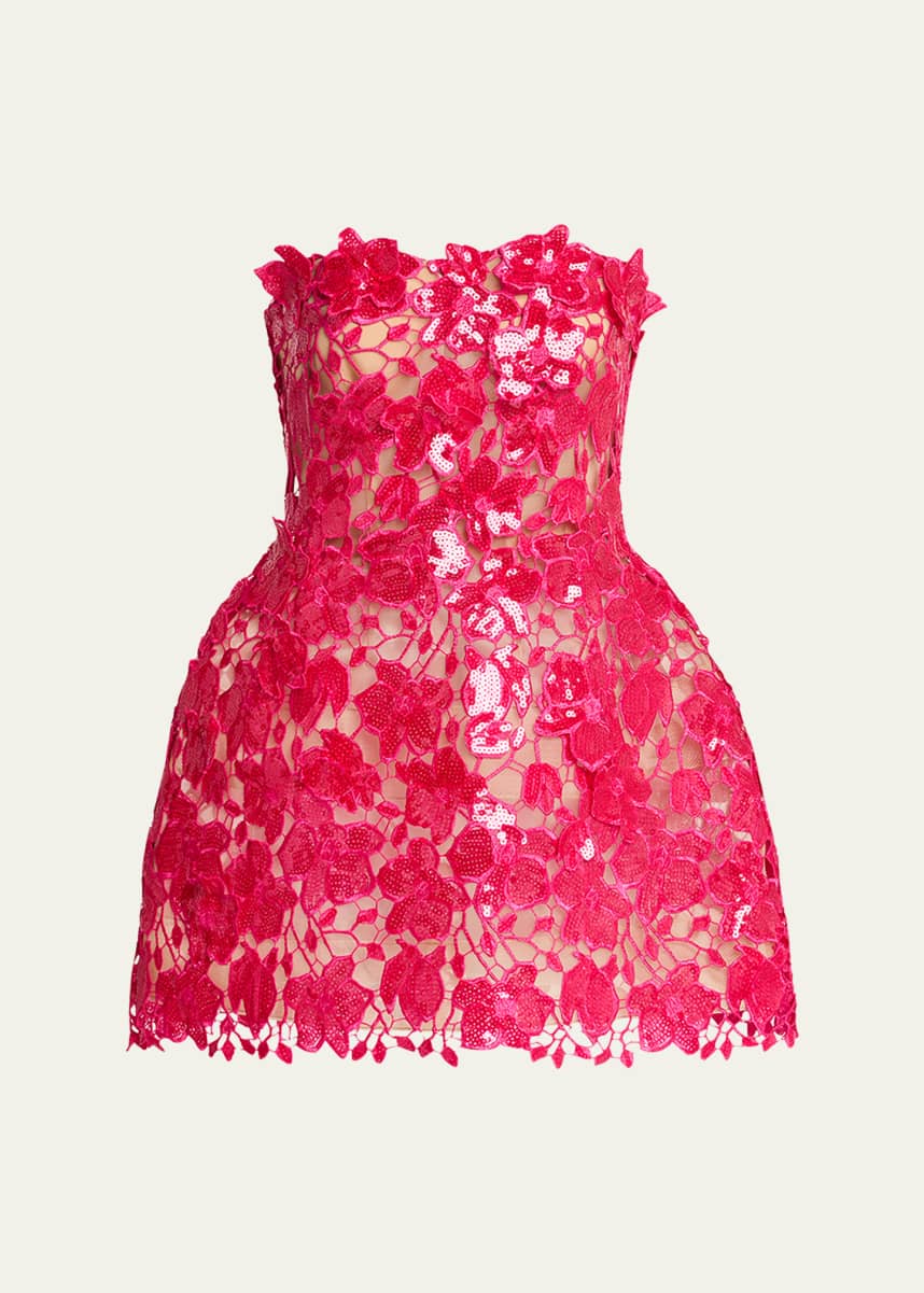 Retrofete Alira Strapless Sequined Lace Mini Dress