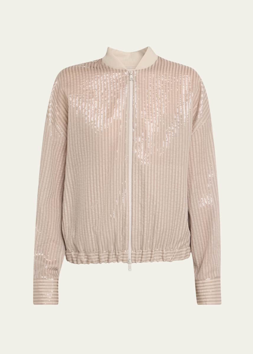 Brunello Cucinelli Stripe Sequined Organza Bomber Jacket