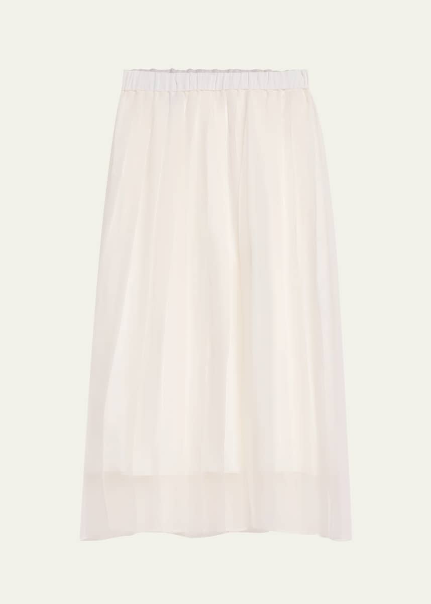 Brunello Cucinelli Crispy Silk Chiffon Pleated Midi Skirt