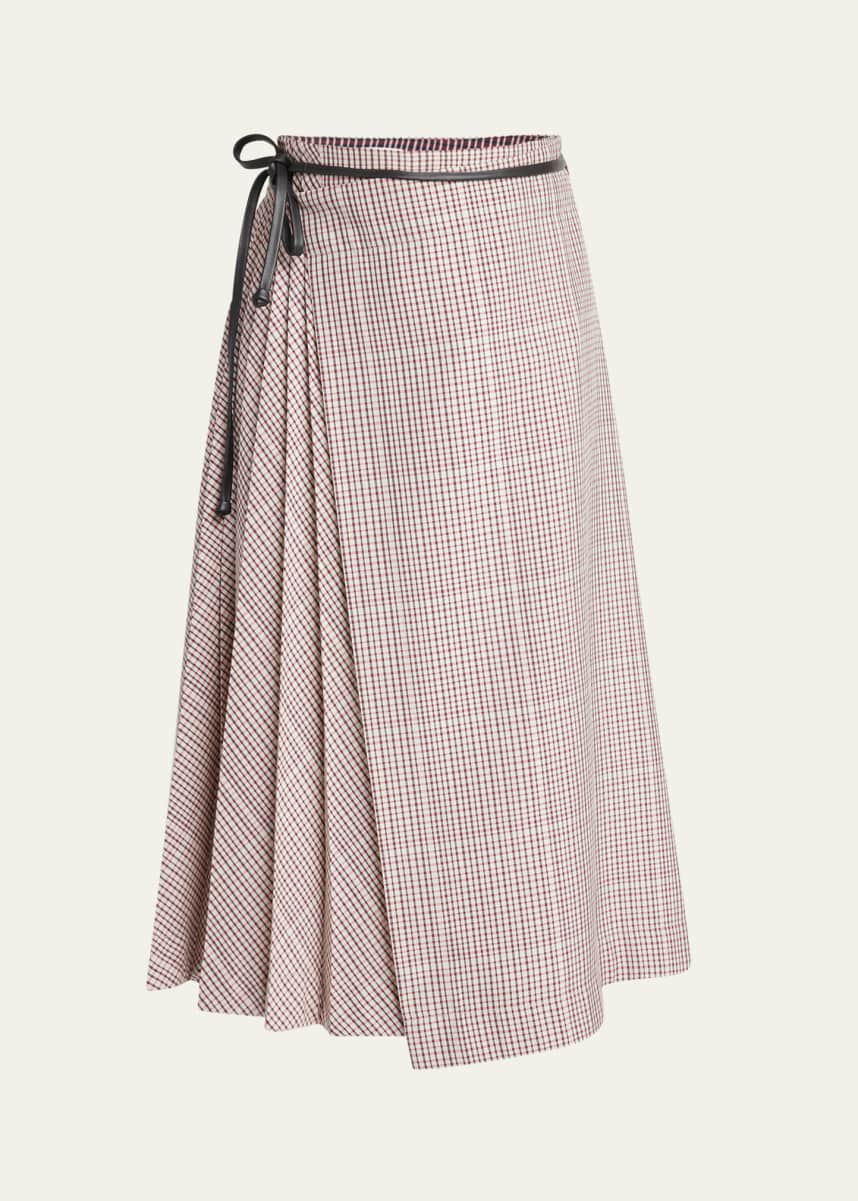 Bottega Veneta Check Pleated Midi Wrap Skirt