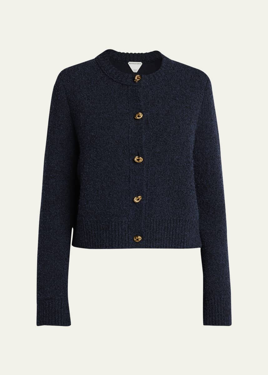 Bottega Veneta Knot-Button Boucle Knit Cardigan