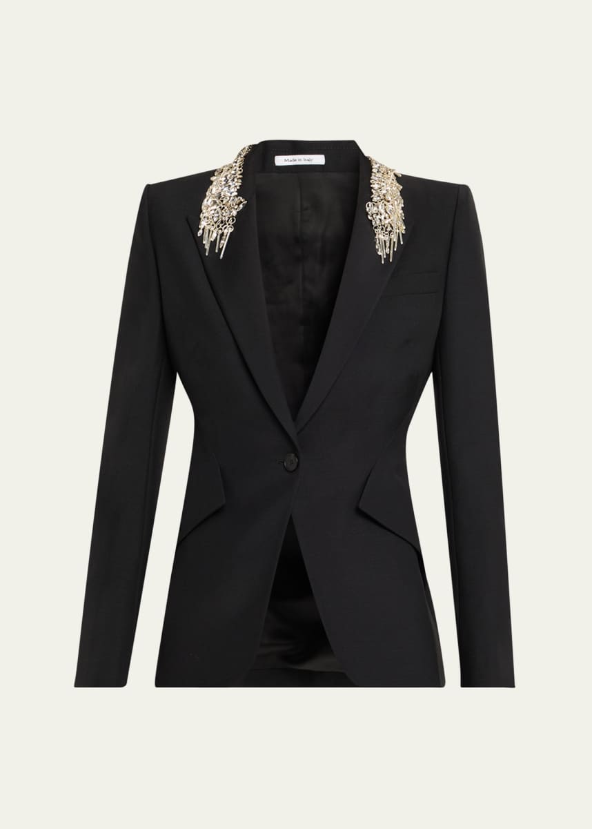 McQueen Embellished Lapel Single-Breasted Blazer
