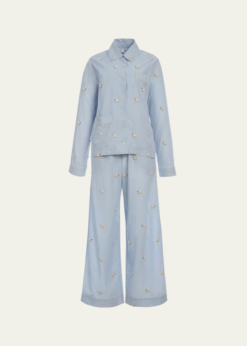 Sea Embroidered Sheep Pocket Pajama Set