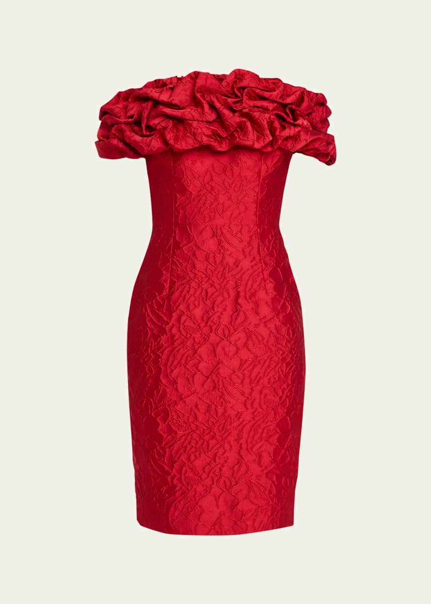 Rickie Freeman for Teri Jon Off-Shoulder Textured Jacquard Dress