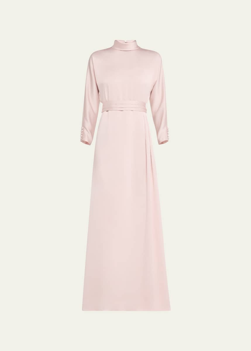 Rickie Freeman for Teri Jon Mock-Neck Crepe Back Satin Gown
