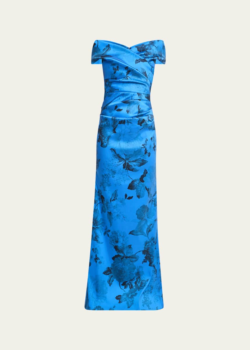Rickie Freeman for Teri Jon Off-Shoulder Gazar Column Gown