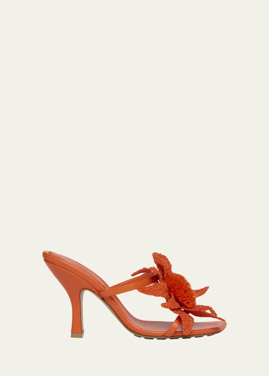 Bottega Veneta Adam Napa Sandals with Raffia Flower
