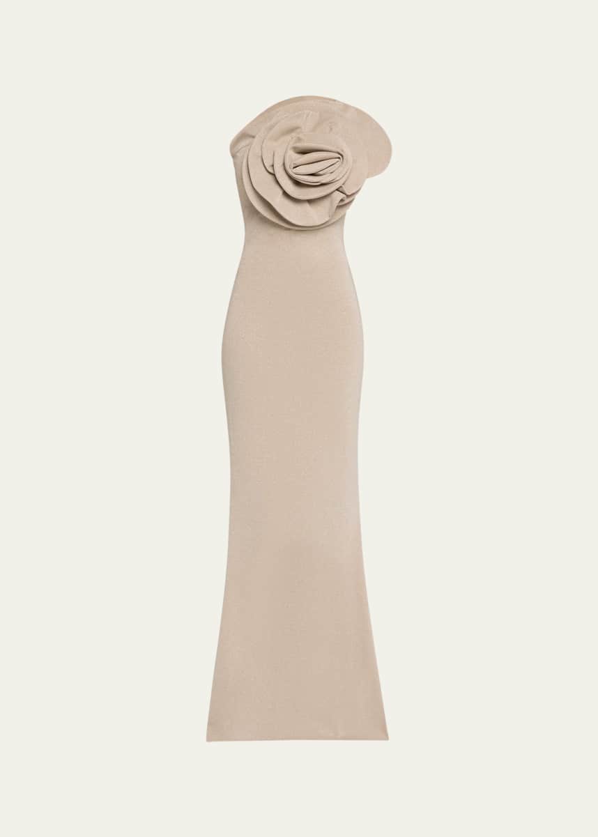 Chiara Boni La Petite Robe Shimmer One-Shoulder Flower Gown