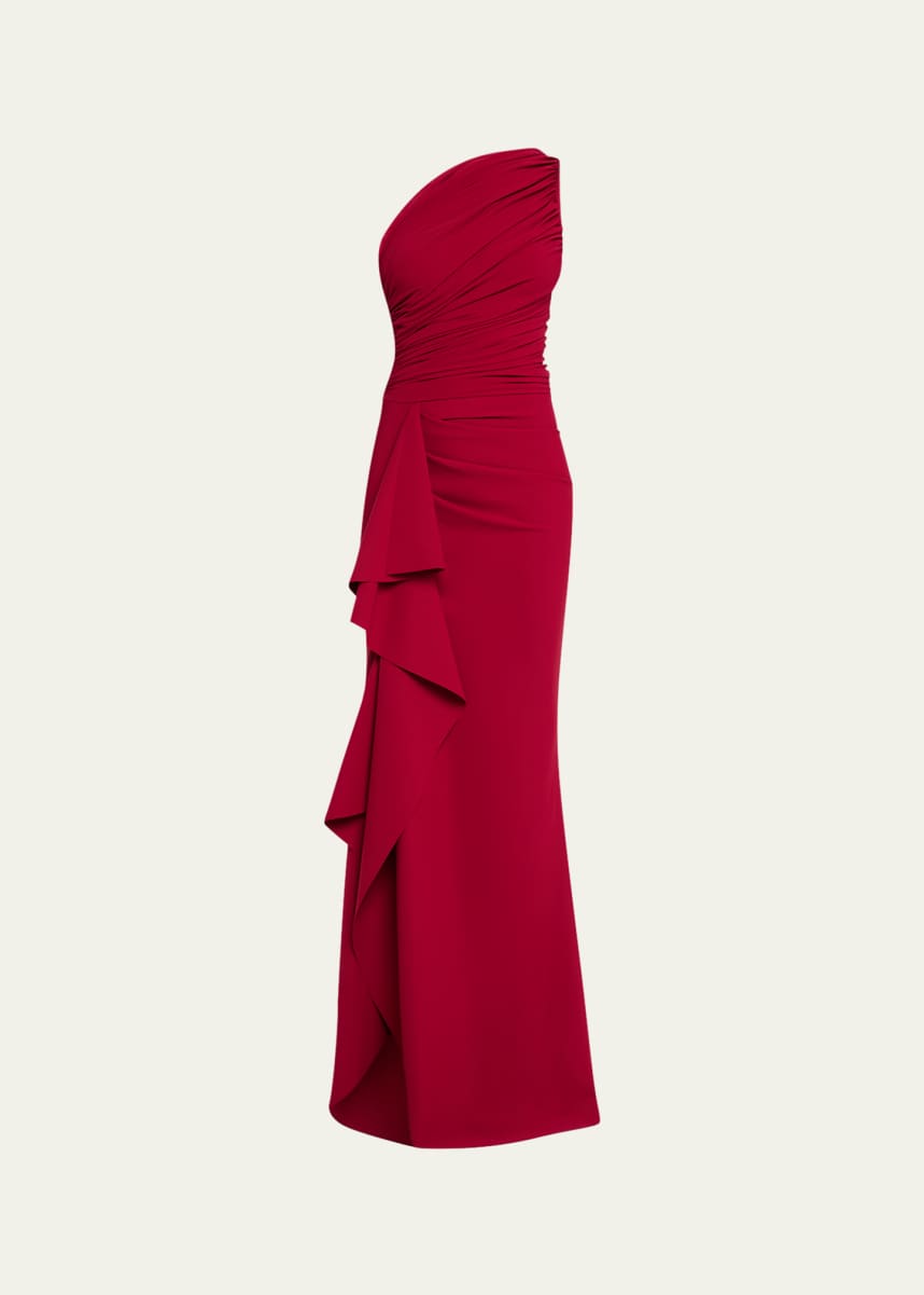 Chiara Boni La Petite Robe Ruched One-Shoulder Ruffle Gown