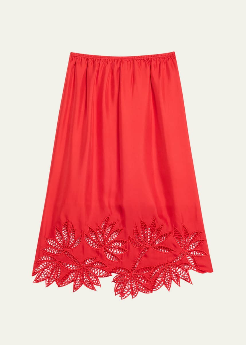 Diotima Coverley Floral Cutout Silk Twill Midi Skirt