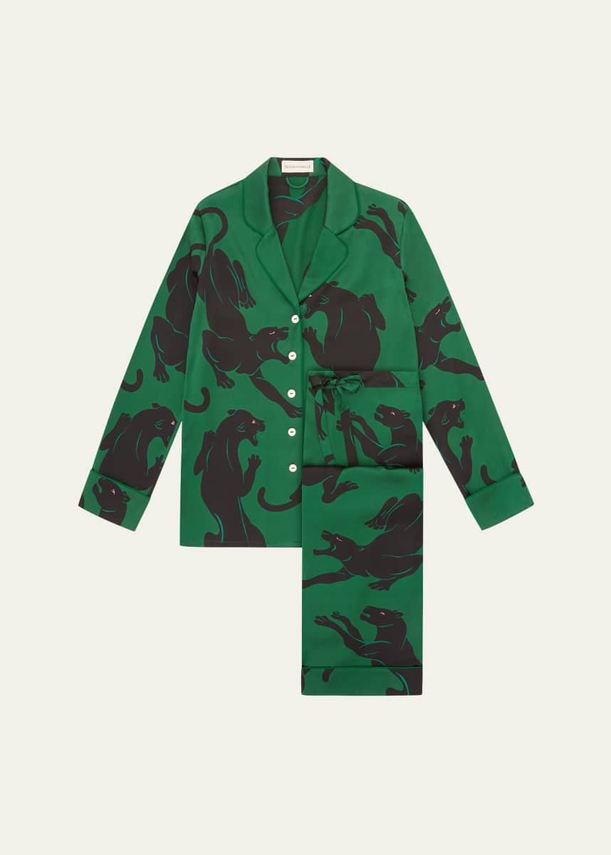 Olivia von Halle Lila Panther-Print Silk Pajama Set