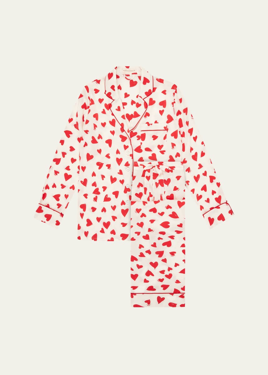 Olivia von Halle Lila Heart-Print Silk Pajama Set
