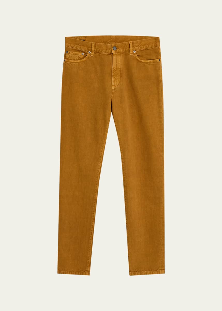 ZEGNA Men's Ocher Melange Cotton Five-Pocket Pants