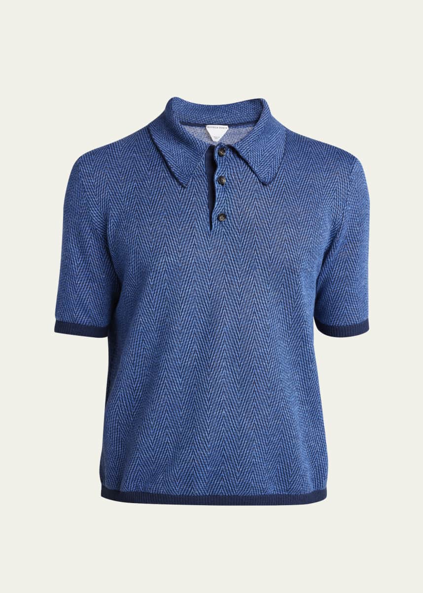 Bottega Veneta Men's Linen-Cotton Chevron Polo Shirt