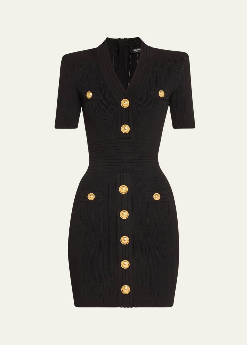 Balmain V-Neck 4 Pocket Mini Knit Dress