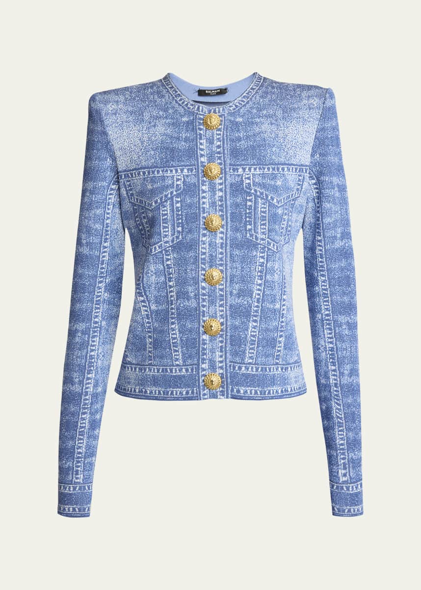 Balmain Denim Trompe Loeil Button Down Cardigan