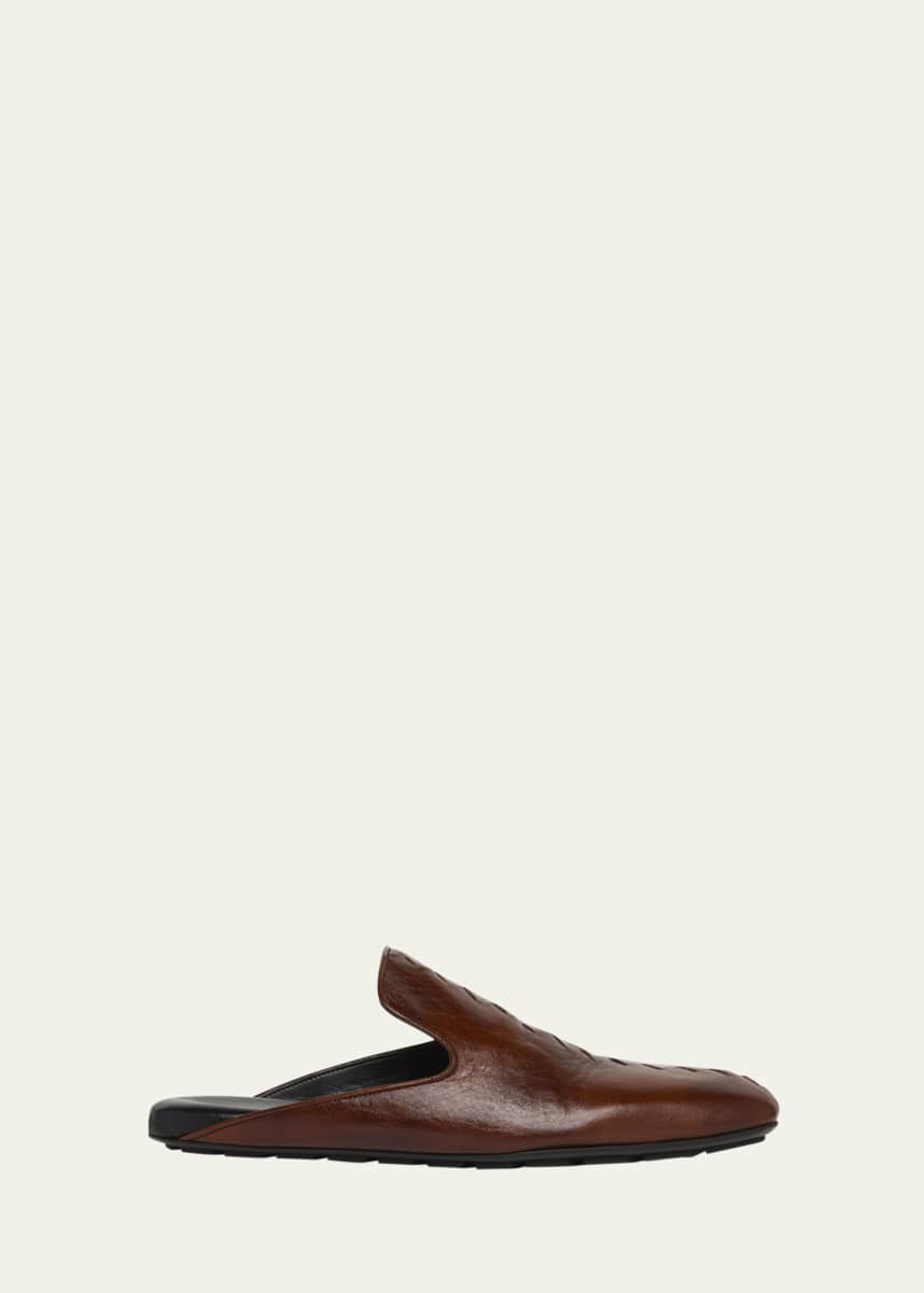 Bottega Veneta Men's Roma Leather Open-Back Slippers