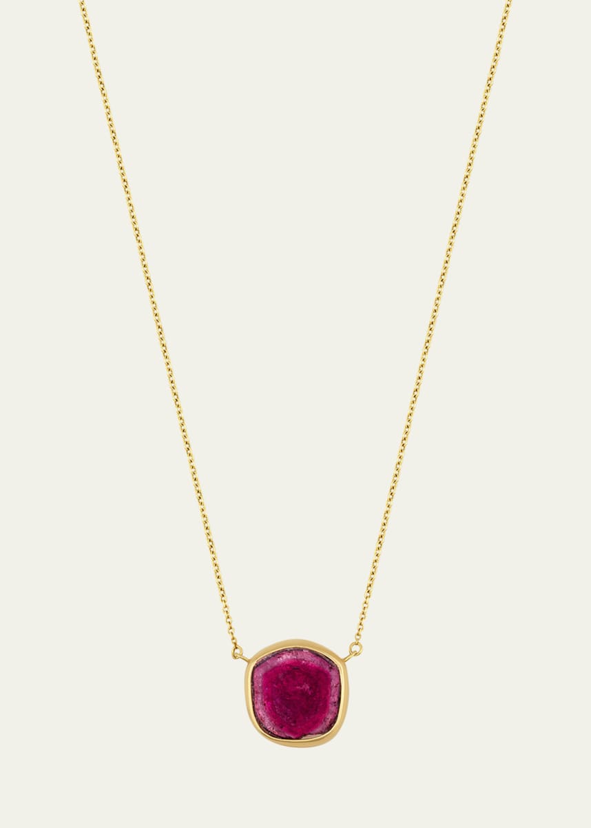 JIA JIA Watermelon Tourmaline Bezel Necklace in 14K Yellow Gold, 16-18"L
