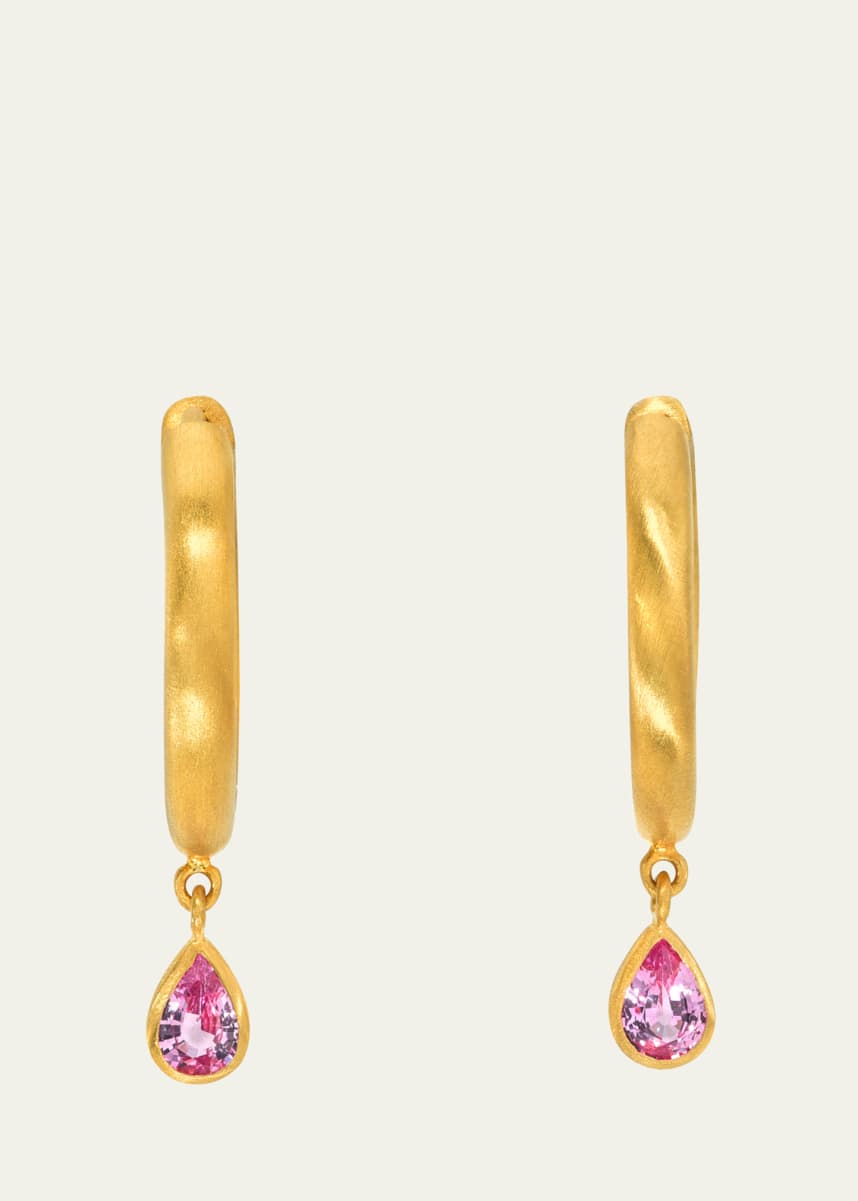DARIUS 18K Yellow Gold Pear Pink Sapphire Drop Hoop Earrings