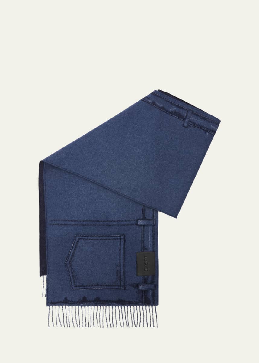 Loewe Denim Cashmere-Blend Fringe Scarf