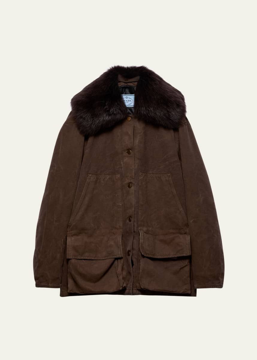 Prada Canvas Old Jacket with Shearling Collar