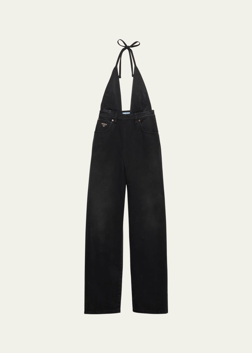 Prada Halter Straight Leg Denim Jumpsuit
