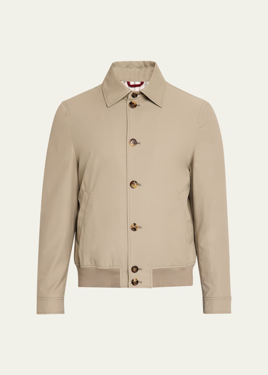 Brunello Cucinelli Men's Nylon Button-Front Bomber Jacket